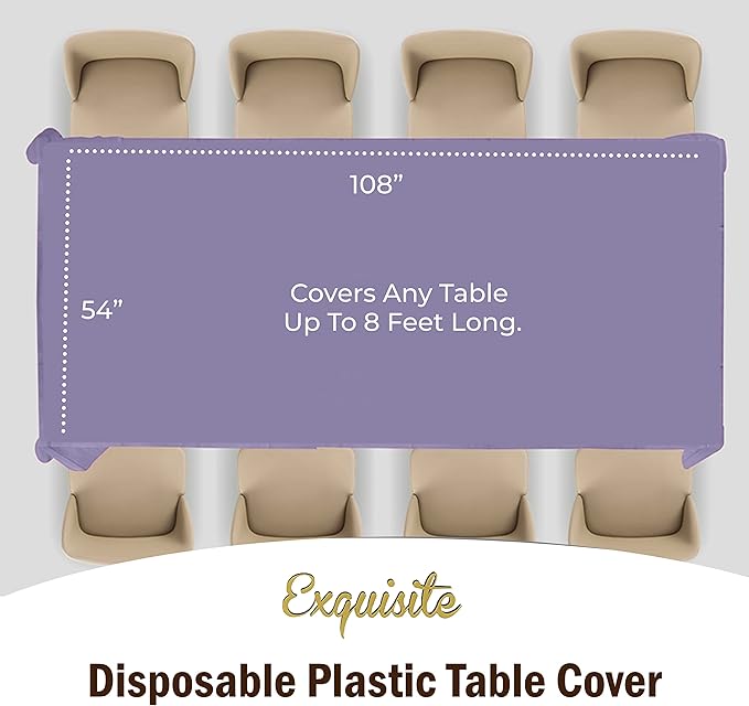 Exquisite 12-Pack Premium Plastic Tablecloth 54in. x 108in. Rectangle Table Cover - Lavender