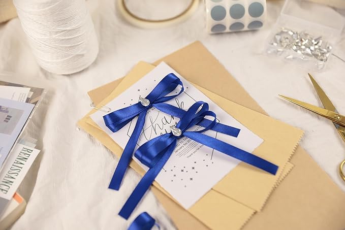 Dark Royal Blue Satin Ribbon 3/8 inch X Continuous 100 Yards, Single Face Polyester Ribbon Perfect for Gift Wrapping, Flower Bouquet, Wedding Decor, Crafts, Bow Making, Sewing and More