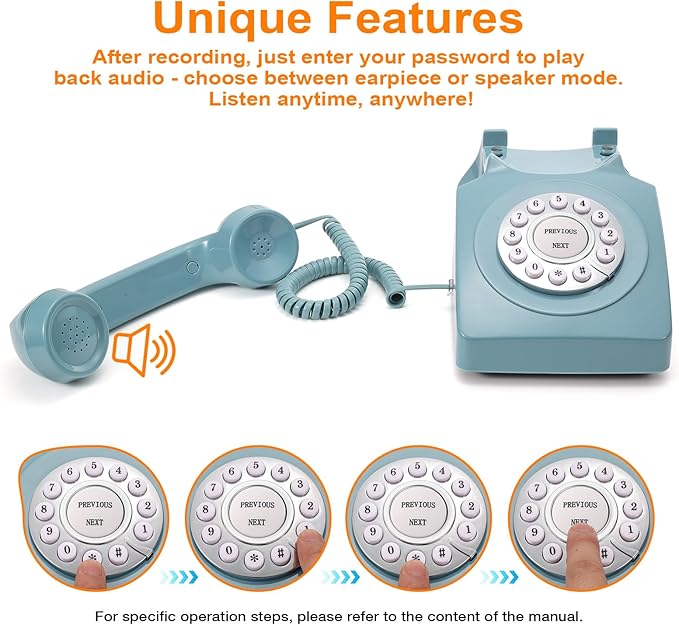 Guest Book Audio Wedding Phone,Record Voice Messages,Retro Guest Book for Wedding or Birthday Party Message Voicemail,Save The Blessings of Your Relatives and Friends（Blue）