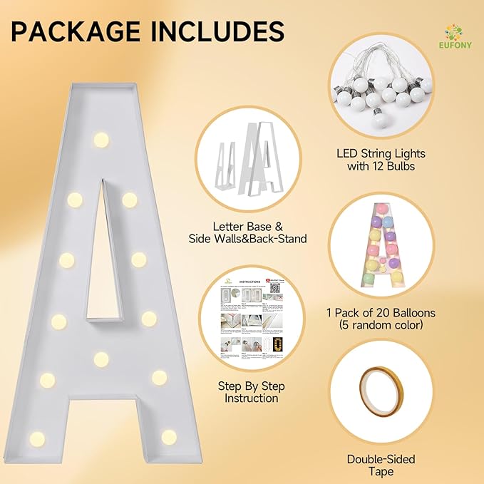 eufony Marquee Letters 4 Feet Tall, 4 FT Marquee Light Up Letters, Giant Light Up Letters 4FT for Birthday Party Baby Shower Gender Reveal Graduation Decorations, Letter B with LED Lights DIY Kit