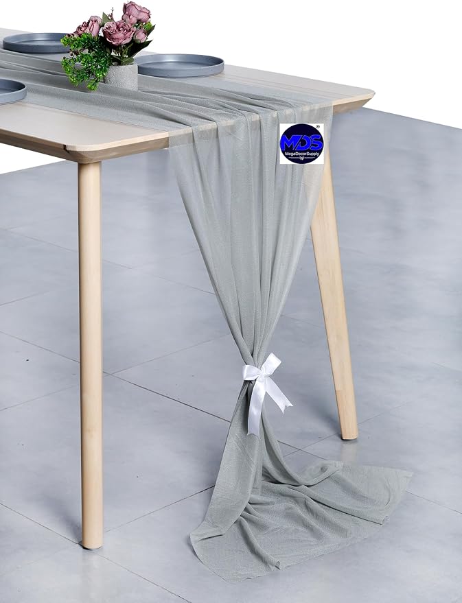 MDS Halloween Chiffon Table Runner - 15 Pack, 29 x 120 Inches, 10ft Each - Sheer Spooky Table Runners for Haunted House Parties, Trick-or-Treat Tables, Witchy Décor, Wedding & Events - Gray