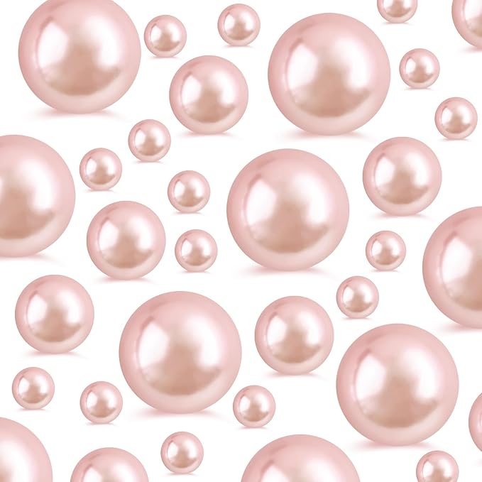 260Pcs Rosegold Glossy Beads for Centerpiece Decor, Artifical Pearls Vase Filler, Makeup Brush Beads, No Hole Round Pearl Beads for Wedding Birthday Christmas Party Home Decor(18mm 14mm 6mm)