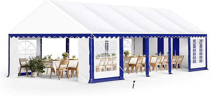 PHI VILLA 32'x16' Outdoor Heavy Duty Party Tent Large Commercial Canopy Wedding Event Shelter with Removable Sidewalls & 4 Storage Bags for Patio Outdoor Garden Events, Blue