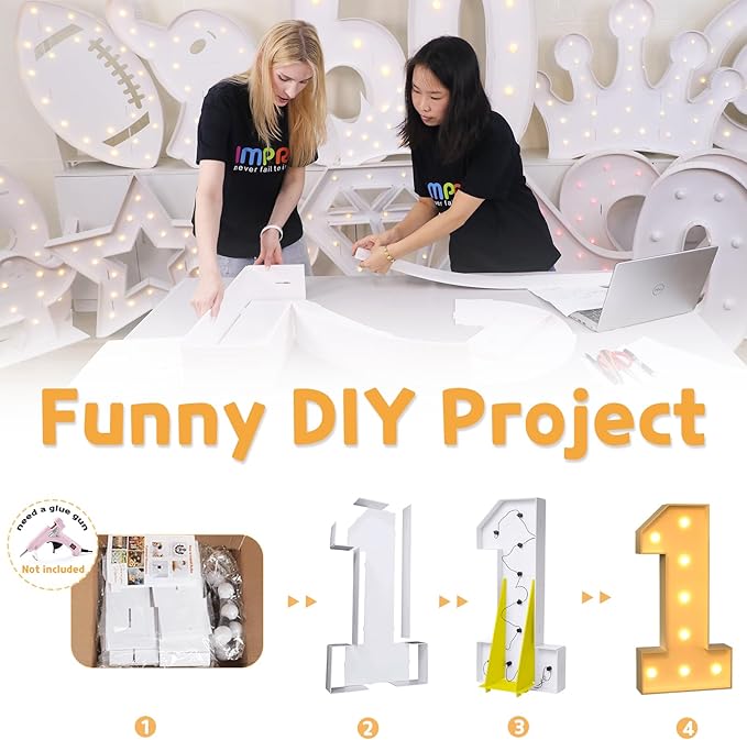 imprsv 3FT Marquee Numbers, Light Up Numbers for 4th 40th Birthday Decorations Anniversary Party Decor, Number 4 Light Up Number, Pre-Cut Foam Board Kit