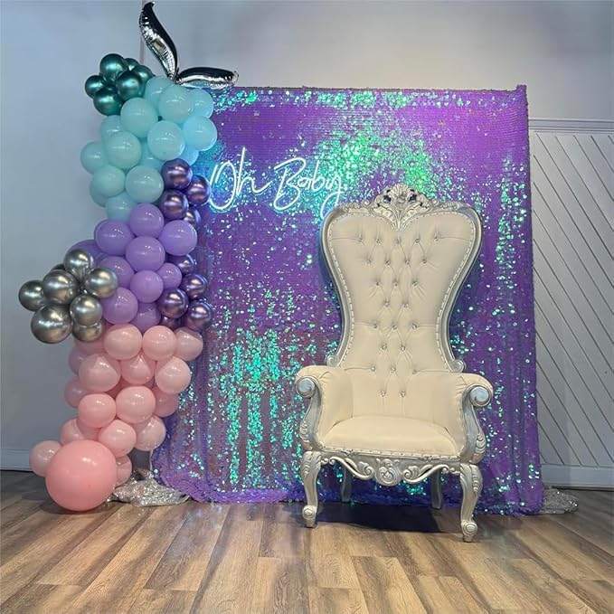 JYFLZQ Lavender Payette Sequin Backdrop Curtains 8ft x 8ft Glitter Shimmer Purple Sequin Background Photo Booth Backdrops for Girls Birthday Parties