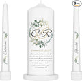 Unity Candles for Wedding, Modern Unity Set, Custom and Personalized Pillar and Taper Candles with Bible Quote, Unscented White Premium Wax, Religious and Wedding Ceremony, Special Events (Zinnia)