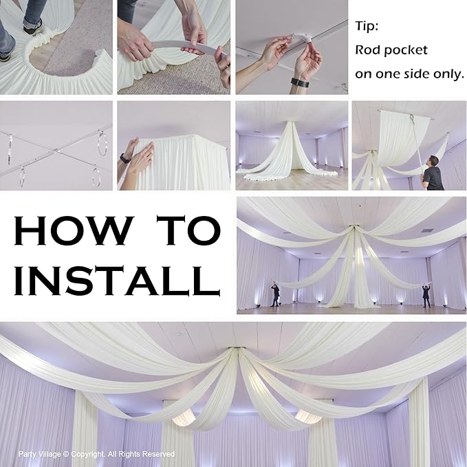 PartyVillage 2 Panels 5ftx30ft Ivory Ceiling Drapes for Wedding Parties – 30 FT Extra Long Thick Polyester Wrinkle-Free Drapery Tent Decor Decorations for Birthday Party Ceremony Stage Swag