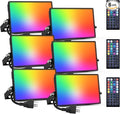 Onforu 6 Pack RGB LED Flood Light Outdoor, 50W Color Changing Uplights with Remote, 2700K Warm White IP66 Stage Lighting, Landscape Floor Spotlights Indoor, Uplighting Indoor Floor Light for Christmas