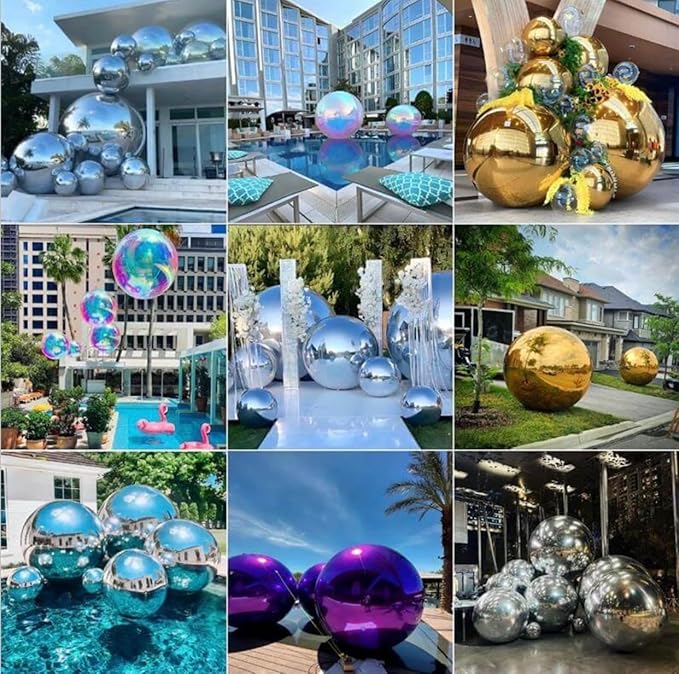 Inflatable Mirror Ball Set - Airtight PVC Spheres for Parties, Weddings, and Events. Perfect for Decoration, Hanging, and Displays. Includes Electric Pump (Multicolor, 24in-2pk_32in_39in_47in_71in)