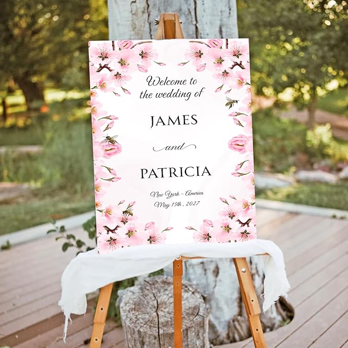 Personalized Blush Pink Wedding Welcome Sign, Floral Printable Wedding Board, Custom Welcome Signs Decoration Outdoor Reception