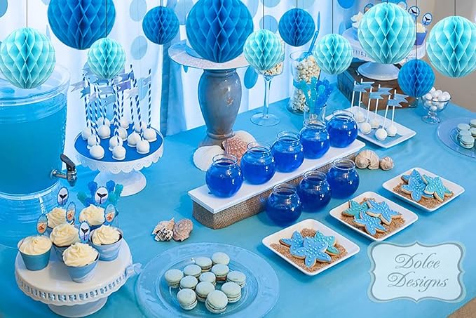 ZOOYOO 12Pcs 6" 10" Honeycomb Balls Decorations Hanging Tissue Paper Pom poms for Birthday Baby Shower Wedding Engagement Holidays Home Decor(Blue)