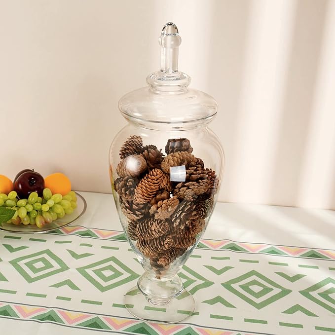 Glass Large Apothecary Jars, Clear Candy Bowl Dishes Holder Elegant Storage Buffet Display, Decorative Wedding Candy Organizer Canisters (Height: 17.5" Body: 6.5")