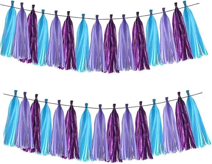 Dark Purple,Light Purple and Blue Tassel Garland Banner Paper Tassels for Birthday Party Decorations,Pack of 15