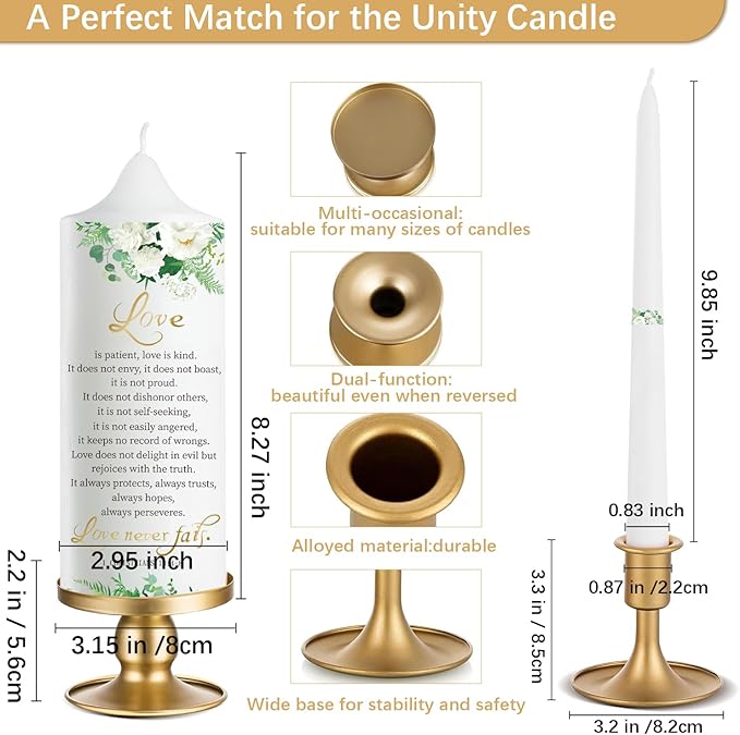 Extrogif Unity Wedding Candles Ceremony Set - 3 Floral Candles Set with Gold Holders, Elegant Wedding Decorations for Ceremony, Religious Bible Verse - Gifts for Couples 2025