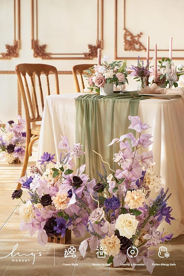 Ling's Moment 17.5" Tall Standing Artificial Flowers Arrangements 4 pcs Wedding Aisle Runner Chair Decorations French Lavender Plum Centerpieces Ceremony Reception Rose Floral Party Outdoor
