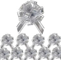 Small Pull Bows, 10 PCS 4 Inch Silver Gift Bows for Wrapping,Basket, Wedding,Birthday Party,Flower Bouquet Decoration