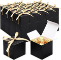 EUSOAR Favor Boxes, 60pcs 3x3x3 Inches Black Candy Gift Box Individual Cookie Box with Gold Ribbon, Mini Bakery Cookies Box Paper Chocolate Containers for Wedding Birthday Party DIY Favors Supplies
