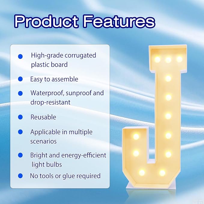 4FT Marquee Plastic Letters J - Light up Letters J Are Made from Corrugated Plastic Board - Quick Assembly Without Tools, Disassembled Components Can Be Used for Garage Sale Signs, Yard Sale Signs
