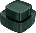 PULOTE 100PCS Green Plastic Plates - Green Square Disposable With Gold Rim - Include 50 Dinner 10inch, 50 Dessert 7.25inch Plates for Party&Christmas