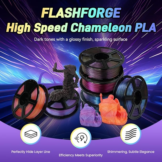 FLASHFORGE Chameleon Gradient Rapid PLA Filament Burnt Titanium & Abyssal Rede, High Flow Speedy Filament 1.75mm Max 500mm/s Fast Printing, Displays Shimmering Effects from Various Angles and Light
