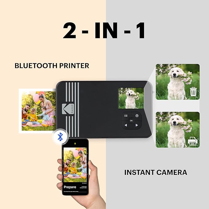 KODAK Mini Shot 2 Retro 4PASS 2-in-1 Instant Digital Camera and Photo Printer (2.1x3.4 inches) Initial 8 Sheets + 60 Sheets Bundle, Yellow