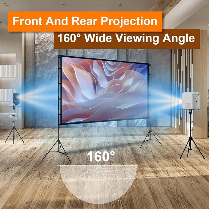 iMounTEK Backdrop Stand with Projector Screen - 16:9 4K HD 120 inch Portable Projector Screen Outdoor Indoor Lightweight Movie Screen with Carry Bag for Wedding Home Backyard Movie Night