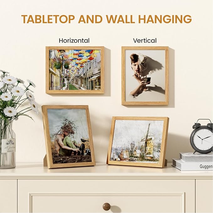 7x9 Picture Frame,Solid Oak Wood 7"x9" Photo Frame,Natural Oak Color Tempered Real Glass 7 by 9 Wooden Frames with No Mat,9x7 Picture Frames for Wall or Tabletop Display