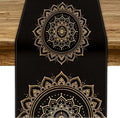 Golden Mandala Table Runner, Traditional Indian Gold Black Flower Vintage Luxury Bohemian Mandala Table Runner for Home Kitchen Dinning Table Indoor Outdoor Holiday, 13x120inch