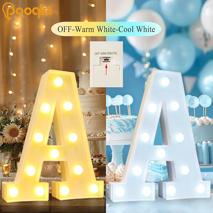 Pooqla LED Marquee Letter Lights, Warm White and Cool White Decorative Lighted Letters, Light Up Alphabet Letters for Boys Girls, Party, Wedding, Bar, Night Light, Birthday Decoration, Letter I