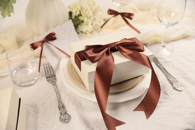 Coffee Brown Satin Ribbon 1-1/2 inch X Continuous 25 Yards, Single Face Polyester Ribbon Perfect for Gift Wrapping, Flower Bouquet, Wedding Decor, Crafts, Bow Making, Sewing and More