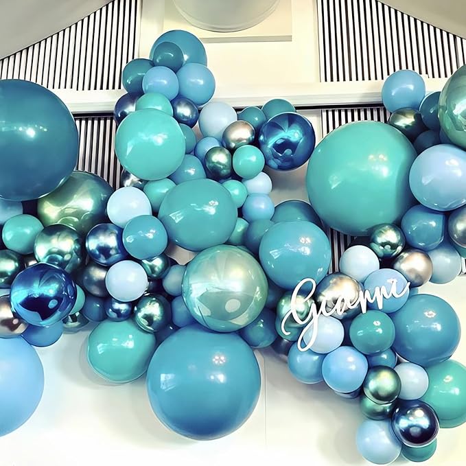 Teal Blue Balloons, Turquoise Balloons Macaron Teal Blue Balloon, Peacock Blue Retro Sea Blue Metallic Gold Balloon for Birthday Baby Shower Wedding Summer Beach Party Decoration
