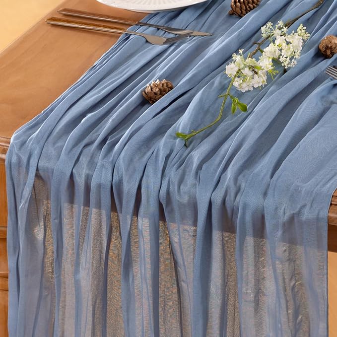 Dusty Blue Table Runner Cheesecloth Table Runner 14FT Farmhouse Table Runners 160 Inches Fall Table Decor Dining Room Centerpiece Wedding Boho Baby Shower Birthday