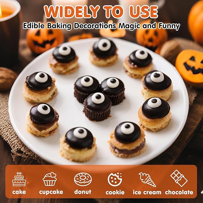 Edible Eyes Sprinkles for Cake Decorating,130g,Small Candy Eyeballs Eyes,Black and White Sugar Sprinkle for Halloween Dessert Backing,1 cm Eyeball Sprinkles for Cupcake Toppers Chocolate Cookie Donut Decoration,Birthday Holiday Children's Party Supplies