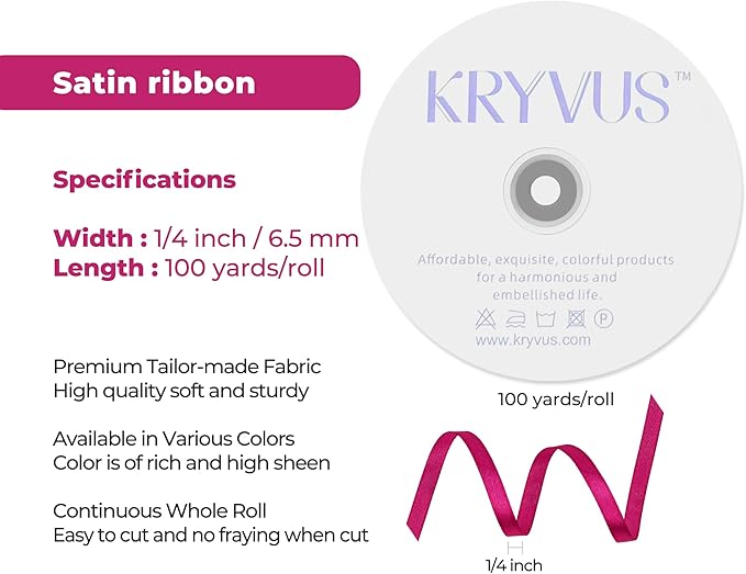 Rose Red Satin Ribbon 1/4 inch X Continuous 50 Yards, Single Face Polyester Ribbon Perfect for Gift Wrapping, Flower Bouquet, Wedding Decor, Crafts, Bow Making, Sewing and More