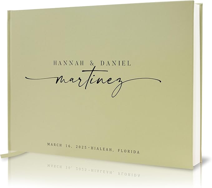 Personalized Guest Book - 11.5" x 8.5" Custom Bride & Groom Names with Bookmark and Hard Cover 140 GSM Blank Pages, for Weddings Guest Book, Engagements, Birthdays, Special Events, Sage