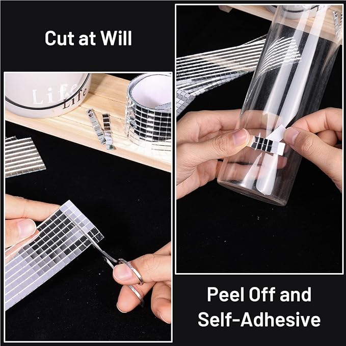 PP OPOUNT 10800 PCS Disco Tiles, 5 x 5 mm Self-Adhesive Glass Mirror Tiles for Craft Decoration, Mini Mosaic Tiles for Art Collage, Indoor Outdoor Decoration(Silver)