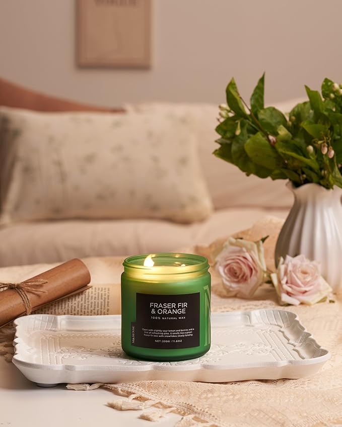 M&SENSE Fir & Orange Scented Candle, 11.6oz Soy Wax Non Toxic for Home Up to 70 Hours, 2 Cotton Wick Christmas Tree Scent Holiday Aromatherapy Candle for Relaxation