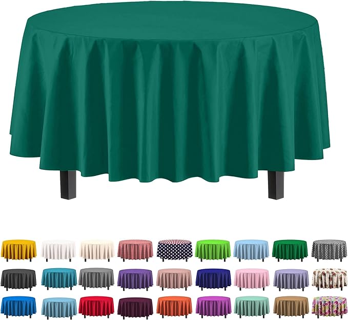 Exquisite 12-Pack Premium Plastic 84-Inch Round Tablecloth - Dark Green