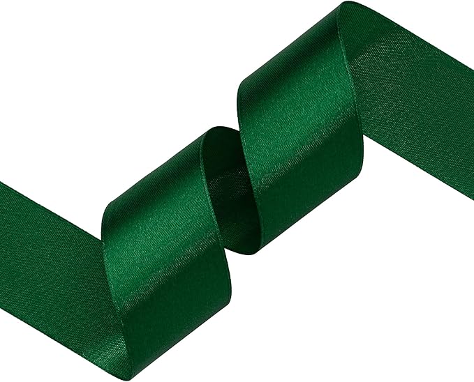 Green Satin Ribbon 1-1/2 inch X Continuous 50 Yards, Single Face Polyester Ribbon Perfect for Gift Wrapping, Flower Bouquet, Wedding Decor, Crafts, Bow Making, Sewing and More