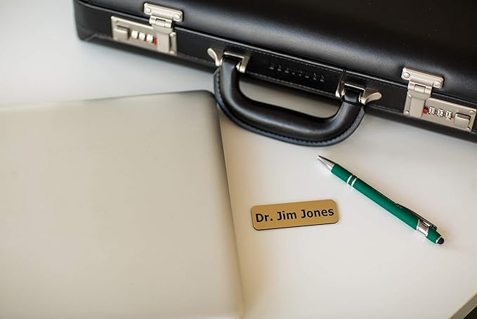 Custom Engraved Name Tag Badges – Personalized Identification with Pin or Magnetic Backing, 1 Inch x 3 Inches, European Gold/Black