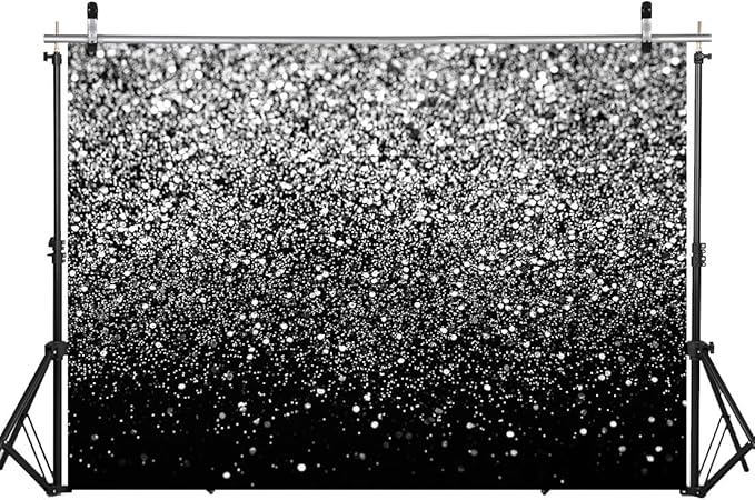 WOLADA Black and Silver Backdrop Silver Glitter Backdrop for Photography Wedding Birthday Baby Shower Party Photo Studio 7x5FT FW18