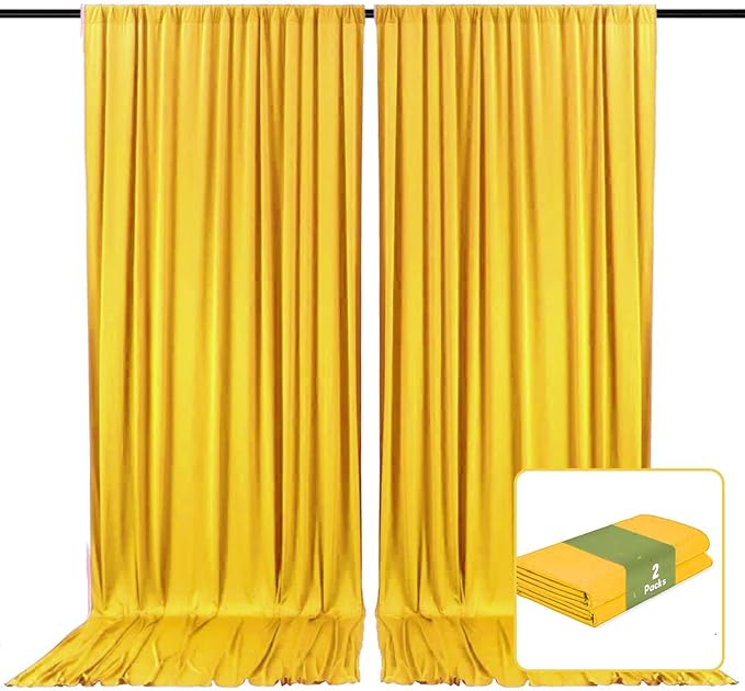 2 Panels Yellow Backdrop Curtain, 10 x 10 Feet Satin Background Curtains for Parties, Weddings, Baby Showers, Halloween, Christmas Birthday Party Photoshoot Backdrop Curtains Decorations
