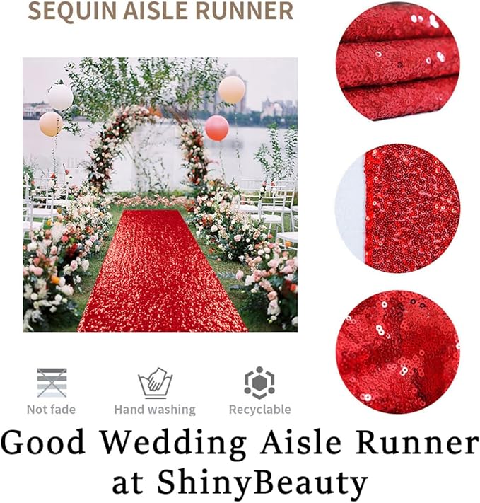 ShinyBeauty Aisle Runners for Wedding-3ftx15ft-Red Sequin Aisle Runners Fabric Wedding Aisle Runner Floor Runner Rug for Wedding Decor Supplies (3FTx15FT, Red)