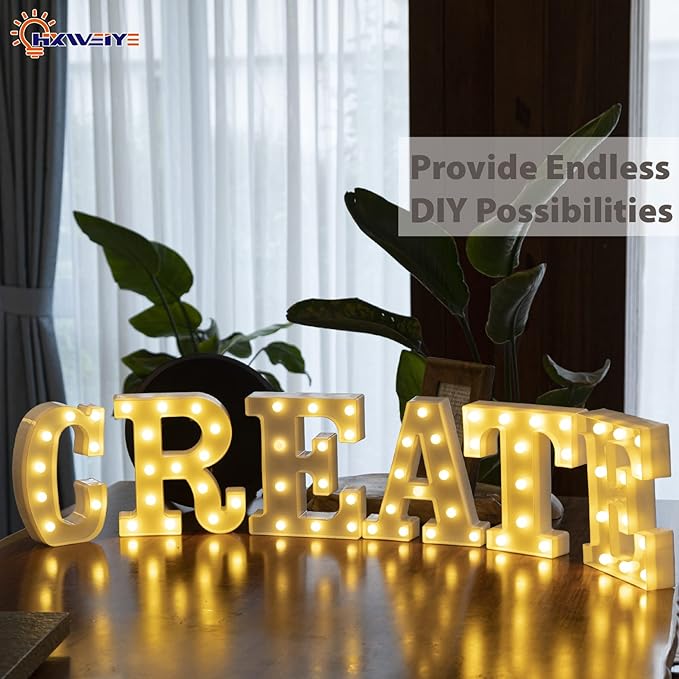 HXWEIYE LED Marquee Letters Lights Sign - 26 Alphabet & Number 0-9 Warm White Led Letters for Bar Party Birthday Home Wedding Decor
