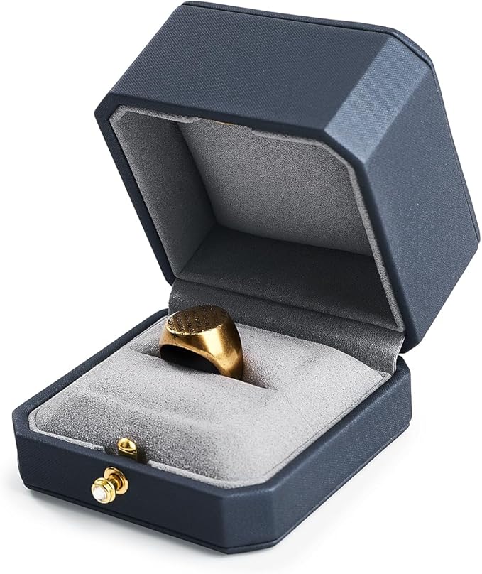 Oirlv Luxury Leather Ring Box for Jewelry Gift Octagon Women Ring Holder for Wedding Day, Proposal, Engagement, Anniversary(Blue,Single)