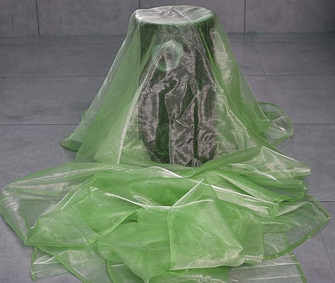 VDS Apple Green Organza Fabric, 60 Yards Continuous, 45” Wide, Wedding Party Decoration Iridescent Crystal Sheer Shiny Organza Tulle Bridal Dress DIY Crafts Costume Sewing Backdrop Arch Cloth