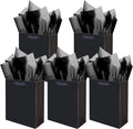 Gcardist Deep Black Gift Bags with Tissue Paper for Wedding, Birthday, Party Supplies-7.9"x4.3"x9.6" Medium Size Cardboard Gift Bags（5pcs Bags +10pcs Tissue Paper ）