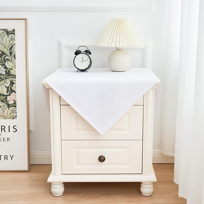 2 Pack Small Square Table Cloth 24X24 Inch White Washable Fabric Tablecloth Polyester Solid Table Cover for Night Stand End Tables Outdoor Indoor