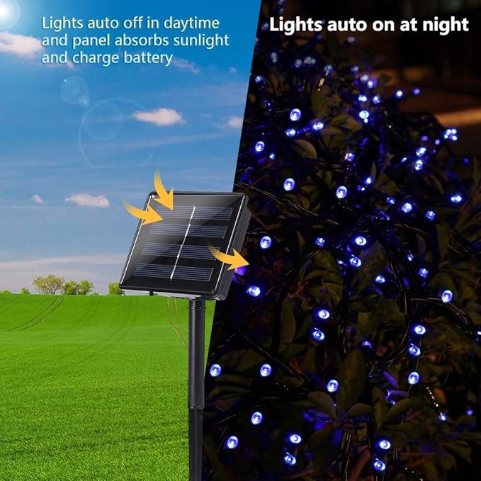 Toodour Solar Christmas Lights, 72ft 200 LED 8 Modes Outdoor Christmas String Lights, Waterproof Solar String Light for Xmas Tree, Fence, Holiday, Party, Balcony, Outdoo Xmas Decorations - Blue