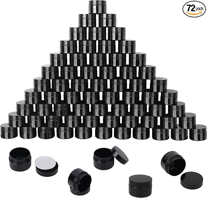 72 Packs 4 OZ Black Plastic Jars with black Lids, Body Butter Containers, Cosmetic Containers jars for Kitchen Ingredients, beads, sequins, Lotion, Cream, DIY Crafts and More by KUKLIPJIM